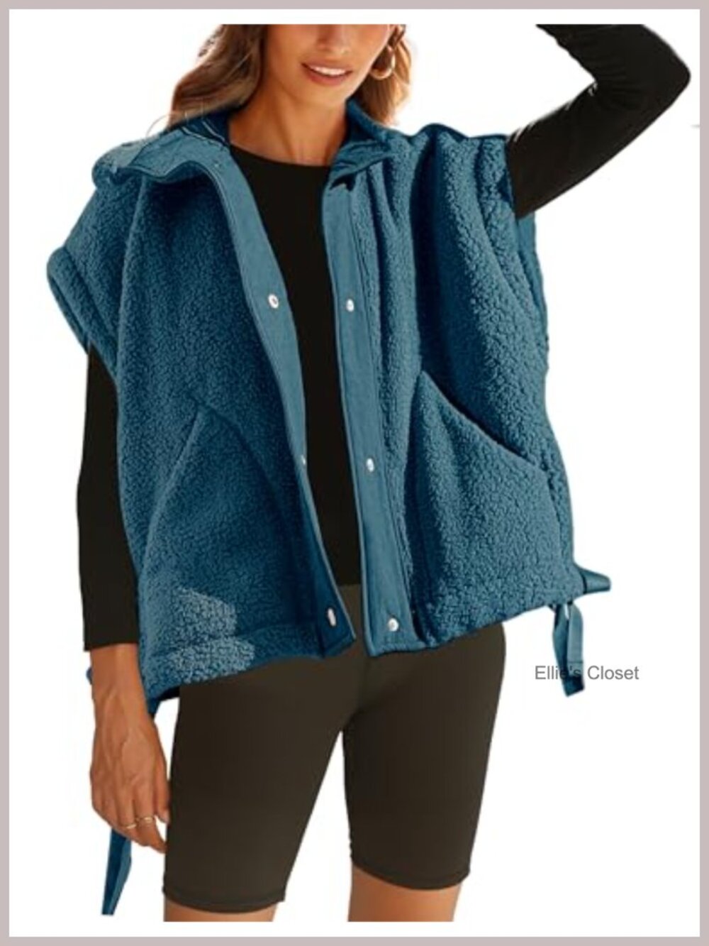 Oversized Fleece Vest Casual Sleeveless Button Down Sherpa Jacket with Pockets